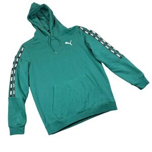 Puma Power Tape Hoodie Mens Medium Green Logo Sleeve Pullover Athletic Casual